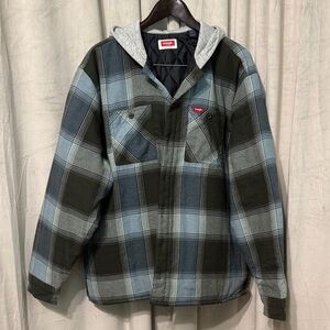 Wrangler Hooded Plaid Shirt Jacket - Black and Blue
